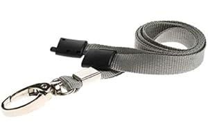 EasyBadge 100 x Grey Lanyards with Safety Breakaway and Metal Lobster Clip Lanyards