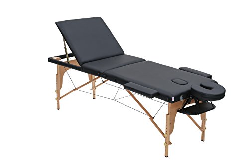 Mari Lifestyle Negro Camilla de Masaje Portátil en Madera | Plegable en 3 Secciones - Estable y Ergonómica | Spa, Masajes, Salón de Estética, Tatuajes y Servicio a Domicilio | 195 x 70 cm- 15 Kg