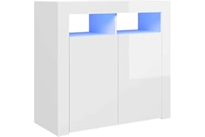 vidaXL Aparador con Luces LED Entrada Acento Pasillo Vestíbulo Recibidor Auxiliar Decoración Hogar Casa Escritorio Mueble Blanco Brillante 80x35x75 cm
