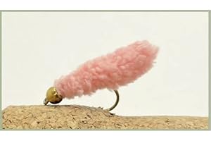 TROUTFLIES UK LURES Barbless Trout Flies, 6 Pack Pink Mop Flies, Wotsits, Size 10, Fishing Flies