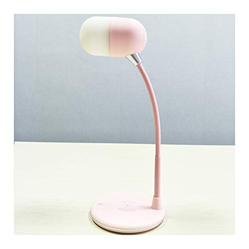 Preisvergleich Produktbild HRRH LED Schreibtischlampe Touch Dimming Tischlampe, 2W 5V Tischlampe Multifunktions-Lesebeleuchtung Stufenlos dimmbarer Bluetooth-Lautsprecher Kabelloses Laden,Pink