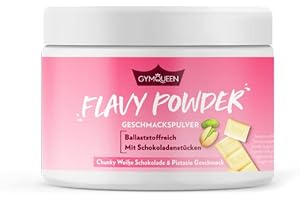 GymQueen Flavy Powder 200g, Chunky Chocolate blanco y Pistacho Flavour Powder, reducido en calorías, saborizante en polvo para endulzar, hornear y refinar alimentos y bebidas, rico en fibra