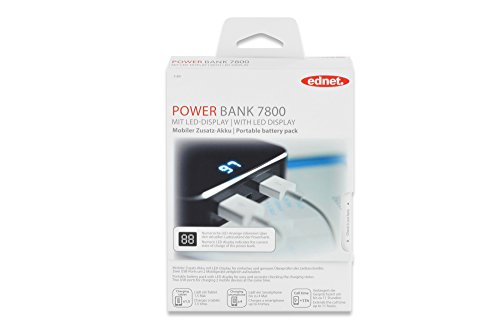 ednet 31891 Power Bank mit LED-Display, Kapazität: 7.800 mAh, 2x USB Port ( 1A + 2,1A) + Micro USB, kompakte Größe, schwarz - 9