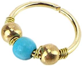 Crasy Shop Women's FashionTurquoise Beads Nose Rings Simple Nose Hoop Body Piercing Jewelry for Party Club Dancing Wedding -10mm (Gold Bead)