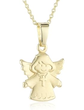 Xaana Kinder und Jugendliche Halskette Anhänger Engel mit Kreuz 8 Karat (333) Gelbgold mattiert + 925 Silber Kette...