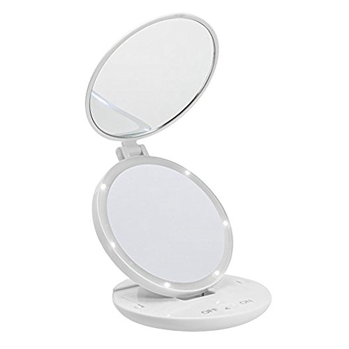 Zuoao Kosmetikspiegel mit 6 LEDs Beleuchtung – Rund Faltbare Make Up Spiegel / Beleuchtet Schminkspiegel / Rasierspiegel für Make up,Reisen mit 5 fach Vergrößerung,Batteriebetrieb(1X/5X Vergrößerung) Weiß - 9