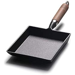 GRASSAIR Tamagoyaki Omelette Japonaise Casserole en Fonte de Fer poignée en Bois Plat à Frire Bas