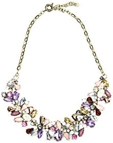 Womens Fashion Necklace - Statement Leafy Collar Embellished with Gems Pendant Chain Womens Colorful Rhinestone Crystal Costume Jewelry Bib Statement Choker Necklace