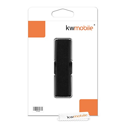 kwmobile supporto per dita per cellulare - sostegno adesivo con cavalletto e fascetta elastica - impugnatura stand universale per smartphone - nero