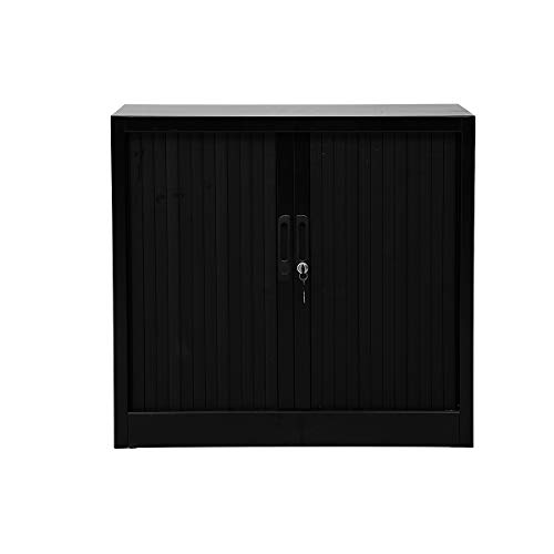 Certeo Rollladenschrank | 2 OH | HxBxT 75 x 80 x 46 cm | Schwarz | Jalousieschrank Aktenschrank Büroschrank Universalschrank Querrollladenschrank