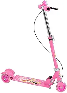 Neelmadhav Enterprise 3 Wheeler Foldable Kick Skating Cycle with Brake and Bell Kick Scooter for Kids , LED on Wheels and Height Adjustable for Boys and Girls for 3-7 Years (Pink)