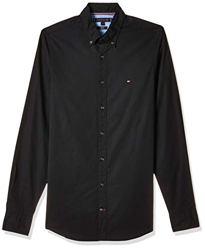 Tommy Hilfiger Core Stretch Slim Poplin Shirt Camisa, Negro (Flag Black 083), Small para Hombre