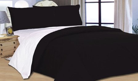 4PC COMPLETE REVERSIBLE BLACK / WHITE SINGLE DUVET COVER & FITTED SHEET BED SET by Viceroybedding