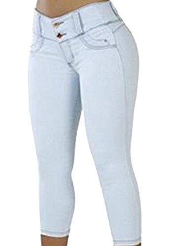 white stretch denim capris