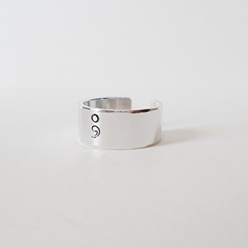 Semi Colon Hand Stamped Aluminium Adjustable Cuff Ring