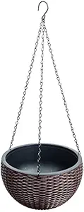 FAINLIST Round Basket Hanging Planter Dual-pots Design Garden Flower Plant Pots Hanging Planter Baskets with Drainer and Chain for Indoor Outdoor Use