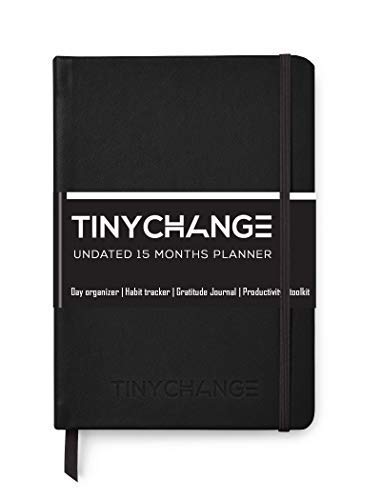 TinyChange Planner: Undated A5 Daily Weekly Journal for 15 Months to Achieve Goals, Stay Productive and Live Happier with 2 Sticker Sheets, Bookmarks, Thank You Cards, Re-usable Sleeve Cover