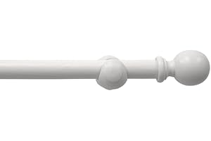 BAIYENCHUANG Wood Curtain Pole for Eyelet Curtains 28mm Round Finials Diameter Thick with Brackets Fittings for Windows Fixed Pole 200cm Length White