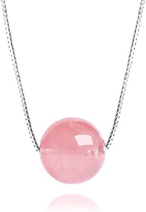 Dalwa Women Necklace 14 karat White Gold Plated 925 Sterling Silver Necklace with Genuine Gemstone Madagascar Rose Quartz Pendant + Gift Box
