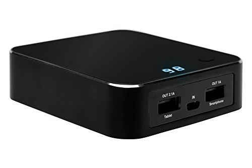 ednet 31891 Power Bank mit LED-Display, Kapazität: 7.800 mAh, 2x USB Port ( 1A + 2,1A) + Micro USB, kompakte Größe, schwarz