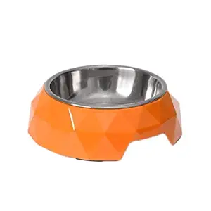 Goofy Tails Stainless Steel and Melamine Dog Bowl with Rubber Antiskid Base Diamond Design Bowls for Dogs (Orange) (Large-940ml)
