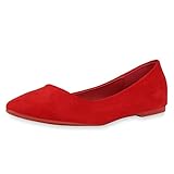 SCARPE VITA Damen Klassische Ballerinas Wildleder-Optik Schuhe Spitze Slip On Flats Freizeit Slipper Schlupfschuhe 181595 Rot 38