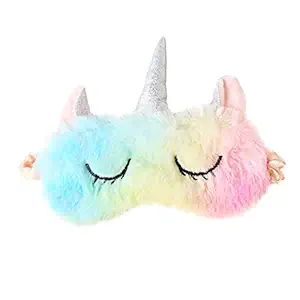 Poplins Multicolor Soft Plush Unicorn Sleeping Mask Cute Animal Eye Mask Unicorn Horn Plush Blindfold Eye Cover Travel Sleeping Mask Best for Women Girl