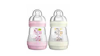 MAM Biberon Anti-Colique, 160ml, 0+ mois, Tétine Débit 1 lot de 2, Couleurs aléatoires