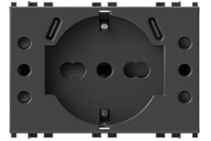 4box – Presa multipla da incasso USB P503 compatibile Bticino® Living NOW™, con 4 prese elettriche e 2 porte USB-C 3.0 per ricarica rapida. Installabile in scatola 503. Colore Nero