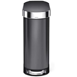 Simplehuman Poubelle à pédale Fine en Acier Inoxydable Noir 45 l