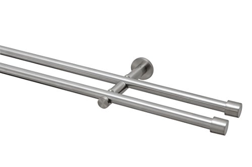 GARDUNA 160cm Gardinenstange Ø 16mm "Cap", 2-lauf, edelstahl-optik (ohne Ringe)