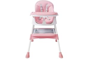 Lightakai Chaise haute 2 en 1 pour bébé - Hauteur réglable - Avec plateau et repose-pieds - 78 x 60 x 94 cm - Rose