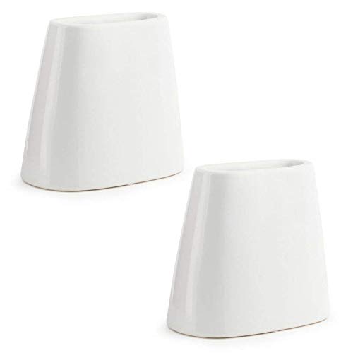 Simpa Set of 2 White Ceramic Umbrella Stands - 20cm (H) x 17cm (L) x 11cm (D) - Each Stand Holds 4 Umbrellas.