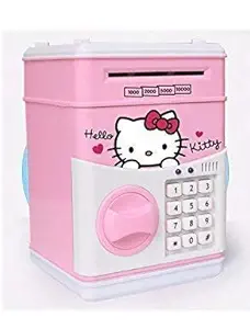 patly atm kids piggy savings bank with electronic lock piggy bank atm with password (hello kitty)-Multi color
