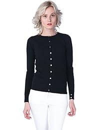 100% Cachemira Button Down Cárdigan con cuello de tripulación para las mujeres - por CASHMERE 4 U