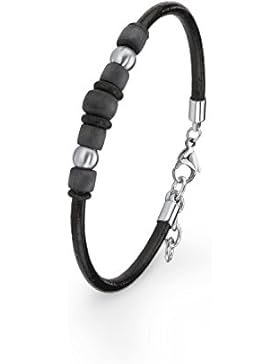 s.Oliver Kinder-Armband 18+2 cm Carbon Jungen Edelstahl Leder 20 cm 2015029