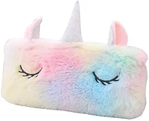 Unicorn Pouches Pencil Cases for Kids Girls Student for Store Pen Pencil Eraser Storage Bag for Make up and Stationery Unicorn Pencil Cases Pouch Stationery Pouch Kit (Fur Pouch, Pack of 1)