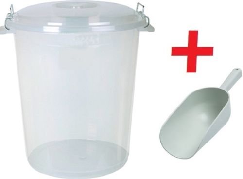 Small 50 Litre CLEAR / TRANSPARENT Plastic Bin Kitchen / Food Storage / Container + SCOOP