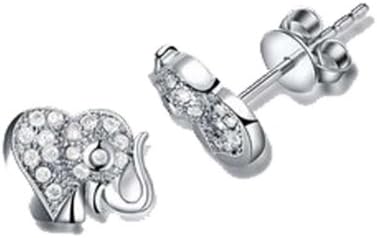 925 sterling silver inlaid zircon gold-plated elephant earrings. (f570)