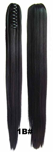 Queen Wig Long Straight Clip in/on Wavy Ponytail Hair Extension Hairpiece Claw - #1b Natural Black