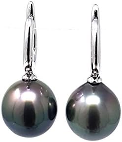 Tahitian Pearls Crystal Earring Silver 925 Rhodium Plated with Tiny 11-12 Ecru Tahitian Pearl with Presentation Box (10116 15000)