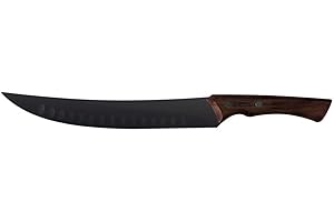 Tramontina - Cuchillo para Carne Churrasco Black, en Acero Inoxidable Oscurecido, de Carnicero para Cortes Grandes, Mango de Madera de 10", con Remaches, Color Negro, Tamaño de 38.5 cm