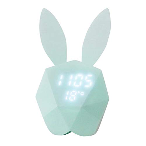 Preisvergleich Produktbild Surenhap Night Light Wecker Nettes Rabbit LED Uhr Schreibtischlampe Nachtlicht Intelligente Sprachsteuerung Temperatur-anzeige
