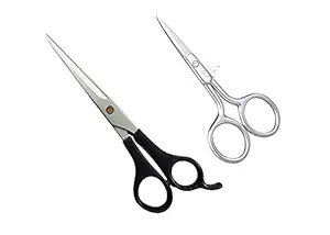Fllik Combo of 2 Hair and Beard Mustache Cutting and Trimming Scissors for Salon Barbers Professionals Pack of 1 (Salon Accessories M11)