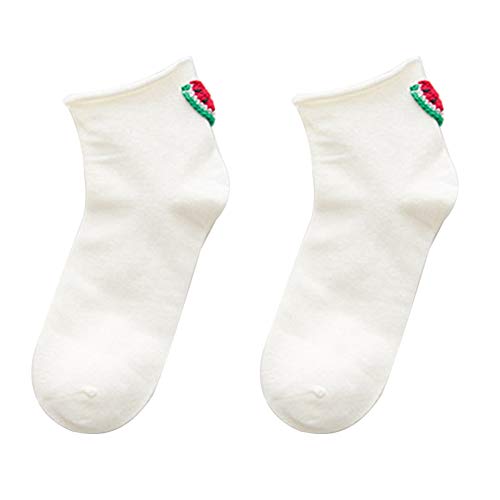 beiguoxia Style japonais d'université Cerise Kawaii Pastèque Femmes Coton respirant Élastique Curling Bord Tube Chaussettes blanc