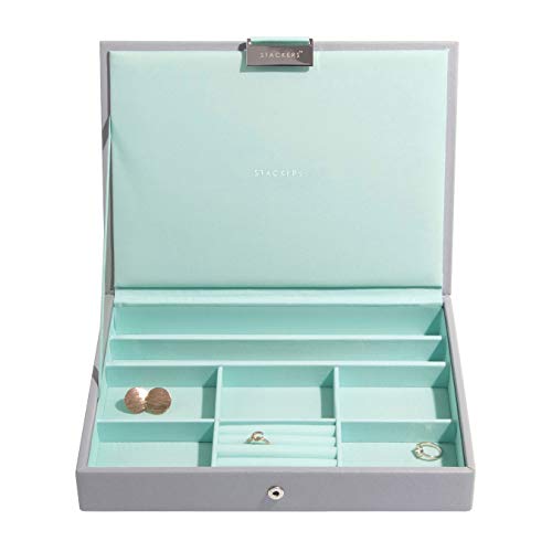 Stackers by LC Designs STACKERS 'CLASSIC SIZE' Dove Grey Lidded STACKER Jewellery Box with Mint Green Lining.