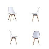Comfortableplus Lot de 4 Chaises de Cuisine en Bois, Rétro Tulip Rembourrée Chaise de Salle de Bureau avec Pieds en Bois de Hêtre Massif,Blanc