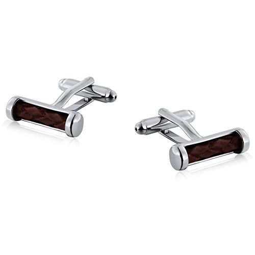 Gnzoe Cufflinks - Men's Surgical Steel Cuff Links Silver Brown Cylindrical