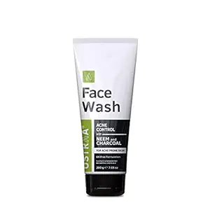 Ustraa Face Wash Acne Control - With Neem & Charcoal Face Wash - 200g - Oil Control, Prevents Acne, Especially for Oily Skin, No Sulphate, No Paraben