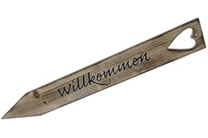 PARTS4LIVING Kistenholz Willkommen-Stecker Willkommensschild Gartenschild Gartenstecker Eingangsdekoration grau gewaschen 7x52cm